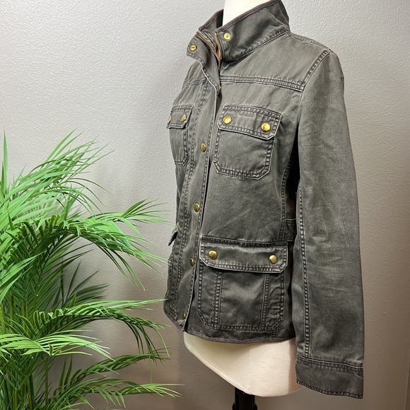 J. Crew Relaxed Boyfriend Jacket XS Dark Green Utility Field Coat 100% Cotton - Picture 2 of 15